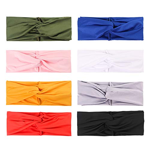 8 Pack Boho Headbands for Women Girls Fashion Hair Bands for Women's Hair Wide Bohemian Knotted Yoga Headband Head Wrap Criss Cross Hair Band Elastic Accessories (Color B)