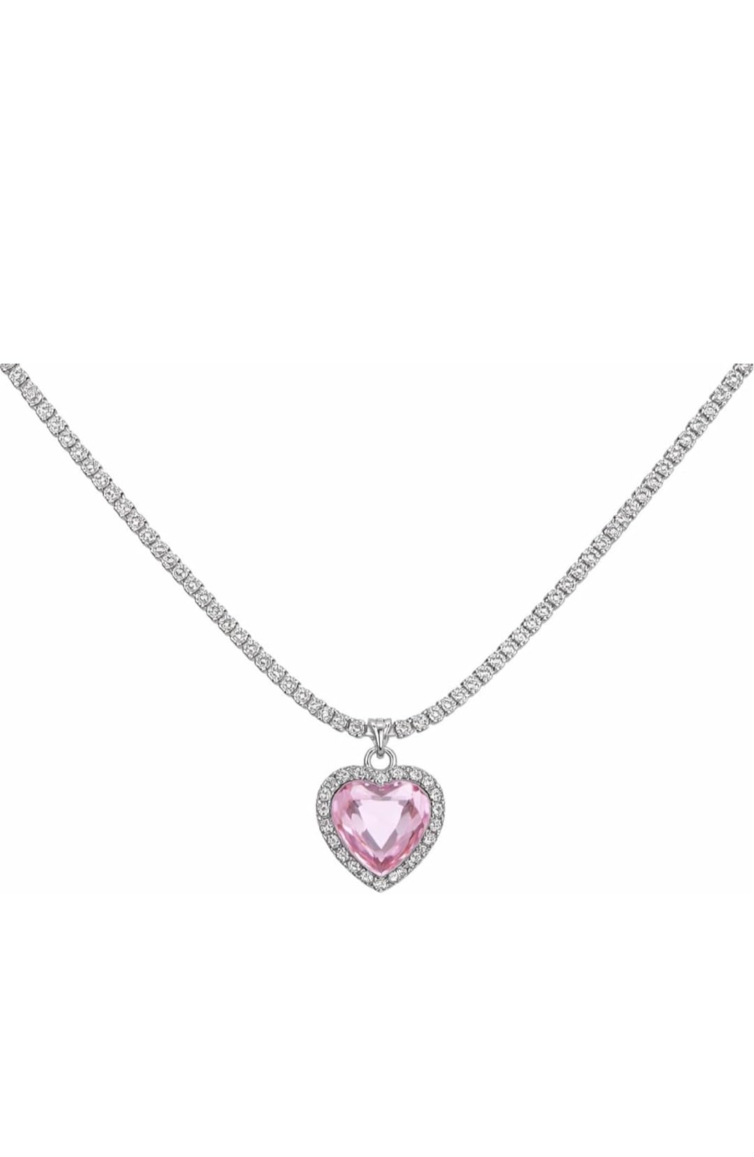 Luxury Pink Heart Crystal Tennis Necklace | Elegant Jewellery for Women & Girls-picture-22