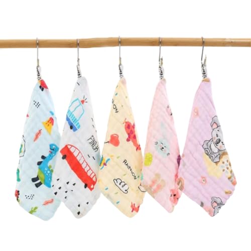 Image of Little Boo Cute Printed Muslin Square Cloth Organic Cotton Face Towel for New Born, Soft Absorbent Reusable Washable Washcloth Wipe Handkerchief for Infant Toddlers (Pack of 5, Multicolor Printed)