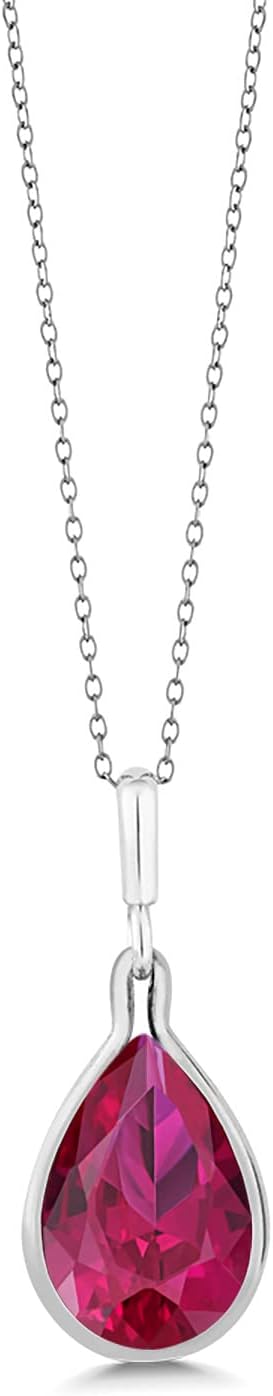 Gem Stone King 9.62 Cttw Red Created Ruby Pendant Necklace For Women In 925 Sterling Silver | Pear Shape 16X12MM | With 18 Inch Silver Chain - Image 3
