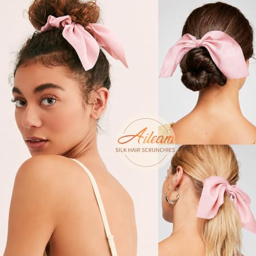 Image of 12 PCS Bow Hair Scrunchies Bunny Ears Silk Scrunchies Hair Ties Bobbles Elastic Hair Ties Ropes Ponytail Holder Hair Accessories for Women