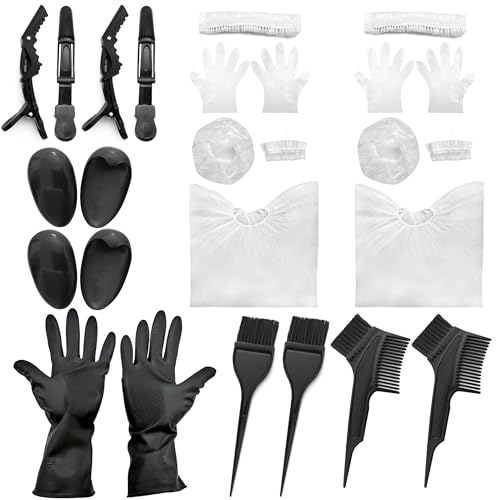 Hair Dye Coloring Kit 26 Pieces Hair Dye Kit Hair Coloring Products with Dye Brush, Ear Cover, Hair Cover, Shawl, Gloves, Hair Clip Kits for Hair Highlighting...