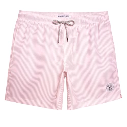 maamgic Mens 7 inch Mens Swim Trunks with Mesh Lining Quick Dry Board Shorts Mens Bathing Suits Pink Large