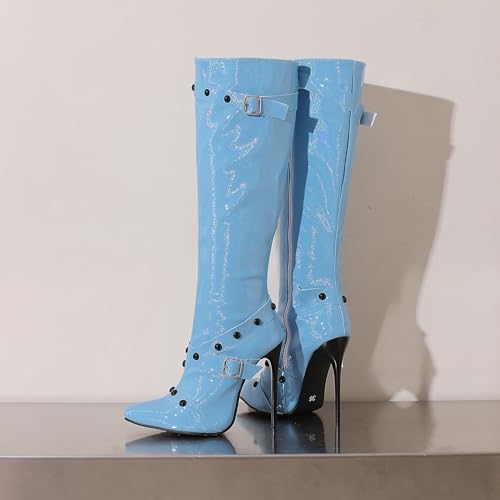 BEAUPAS Women's Knee High Stiletto Boots Tall Pointed Toe Boots Buckle High Heel Long Boots Fall Heeled Boots Side Zip Dress Shoes3