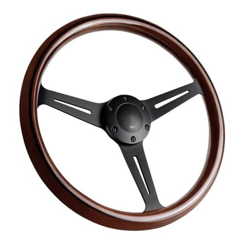 QYMOPAY 14'' 6-Bolt Wood Grain Racing Steering Wheel Vintage Nostalgic Style Car Steering Wheel with Horn Buttons