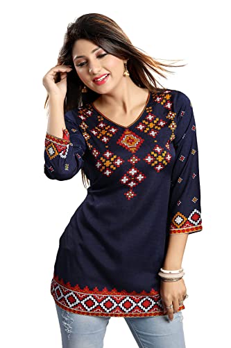 Unifiedclothes MID521FBA Kurtis für Damen Polyester Blau Grafik Kleider Kurti Tunika Kurta Casual Top Shirt, blau, 44 Cover