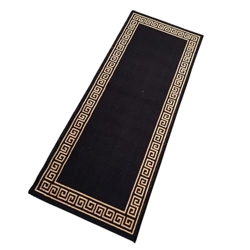 Image of Matz&More Greek Single Line Runner Mat | 50x120 CM | Black Gold | Nylon Tufted Gel Baking Anti-Slip | Doormat for Home Entrance, Kitchen & Bedroom
