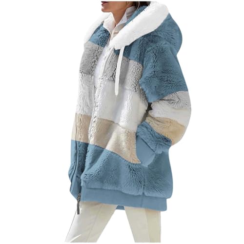 Womens Oversized Sherpa Hoodie Fleece Zip Up Jackets With Pockets Color Block Long Sleeve Winter Warm Outwear Coats3