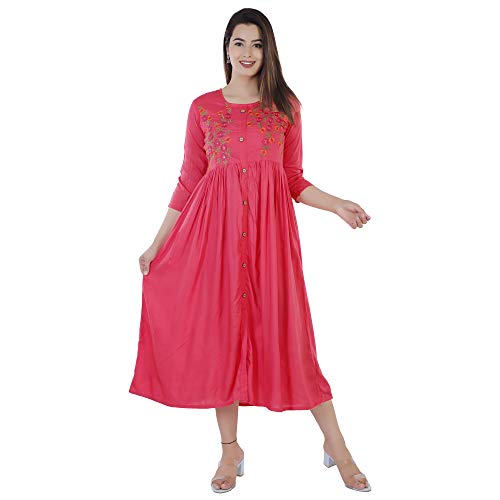 Image of DMP FASHION Women' s Rayon Classy Embroidery Work Flared Kurta