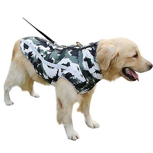 Fosspet Mascota Perro Ropa de Invierno Abrigo de Camuflaje, Reflectante - Cachorro Chaleco Motocicleta Caliente Traje para Perro Pequeño/Mediano/Grande (Verde, L2)