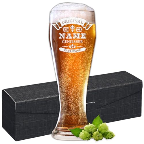 polar-effekt Personalisiertes 0,5 L Weizenbierglas mit Wunschgravur - individuelles Bierglas als Geschenk für Männer, Bierfreunde - ideal für Geburtstag, Feier, Jubiläum, Vatertag