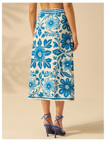 Verdusa Women's Floral Print Long Wrap Skirts Vintage Tied High Waisted Midi Skirt2