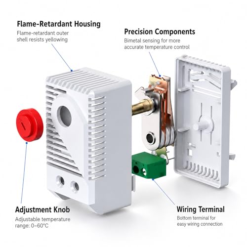Image of KTS011 Temperature Controller, Compact Electric Mechanical Thermostat Switch Adjustable 0-60℃, Normally Open, Blue Button,