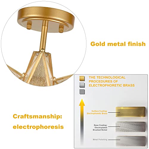 Image of HYDELITE Brushed Gold Moravian Star Ceiling Light with Seeded Glass