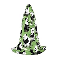 Mini Halloween Hooded Cape Poncho Panda bamboo Print Cosplay Cloak Vibrant Patterns for Parties