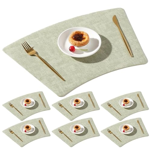 Manteles individuales de cuña de piel sintética para mesas redondas, elegantes, lavables, juego de 4/6/8 para decoración de cocina y comedor (verde, redondo, juego de 6)