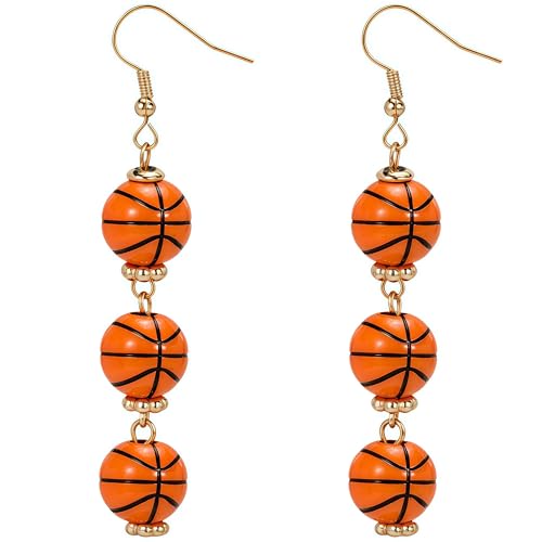 pVq Sports Ball Dangle Earrings for Women Football Basketball Volleyball Baseball Rugby Tennis Ball Earrings for Women Fans Game Day Jewelry Gifts (Basketball)