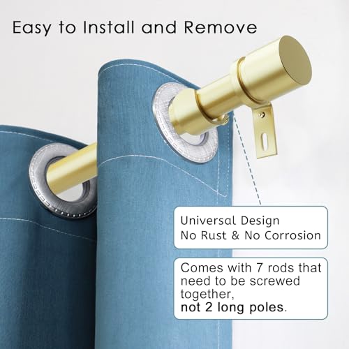 Image of Byondeth Curtain Rods for Windows 16 to 120 Inches Adjustable Length 1 Inch Diameter Window Curtain Rod with Aluminium Finials, Warm Gold