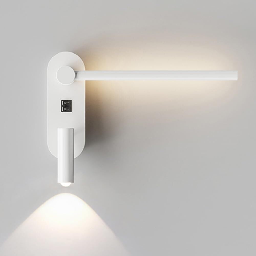 WJJHERRH Adjustable 11W Wall Mounted Reading Lights Headboard Bedside Lamp with Spotlight Minimalist Style Night Light(White)