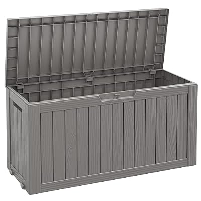 Fancyango 75 Gallon Outdoor Deck Box Waterproof, Large Storage Box for Patio, Resin Storage Bench Lockable for Garden Tools, Package Delivery, Grey