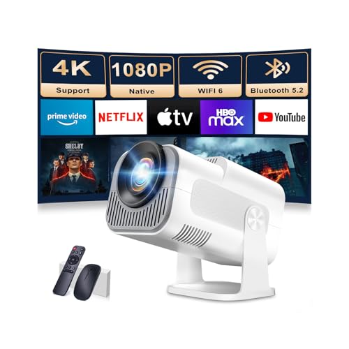Image of 【Built-in Apps】Mini Projector 1080P, 4K Projector Full HD with WIFI 6 and Bluetooth 5.2, Support 270° Rotatable Portable Projector with Auto Keystone Correction,Compatible with Phone/HDMI/USB-White