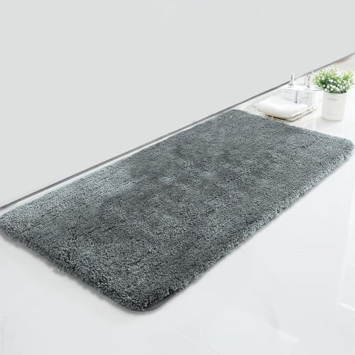 Image of LUXE HOME INTERNATIONAL Microfiber Rectangular Home Bath Mat Super Soft Non Slip Vegas Mats for Bathroom, Kitchen, Bedroom, and Door (60x90 Cm, Grey) Pack of 1