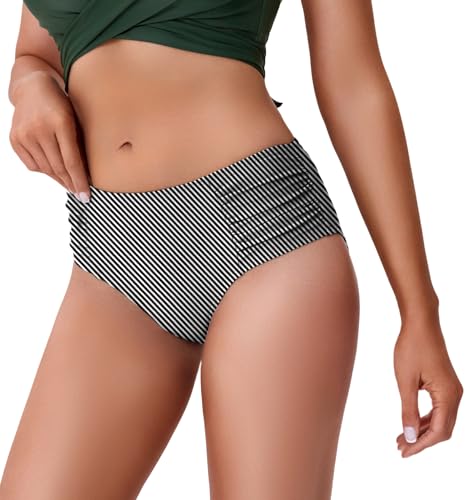 Image of COCOPEAR Full Coverage Bikini Bottoms for Women Mid Rise Bathing Suit Bottoms for Women Ruched Tummy Control Swim Bottoms