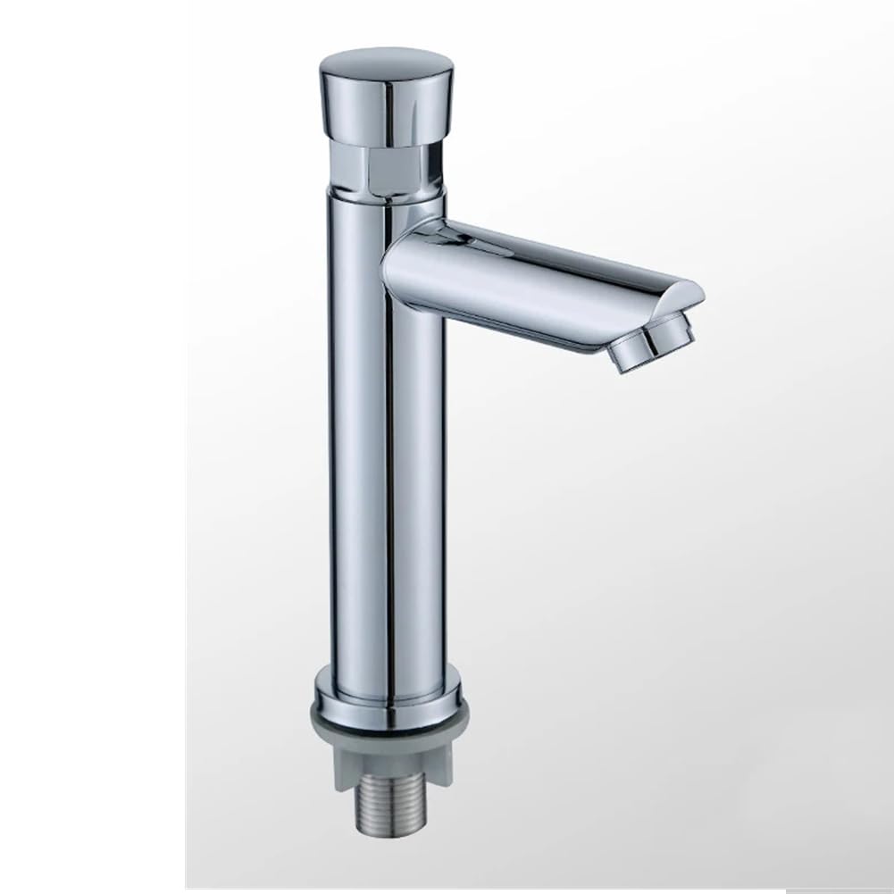 WIQUYBML Automatic Close Faucet Chrome Plated Water Saving Bathroom Sink Tap Cold Delay Button Lavatory Eco-Friendly Fixture