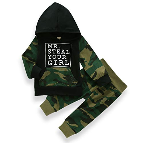 Toddler Baby Boys Clothes Mr Steal Your Girl Letter Printed Hoodie Sweatshirt Tops+Camouflage Long Pants Outfits (Black-camo, 12-18 Months)