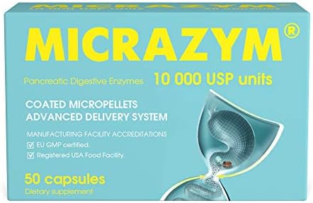 Micrazym AVVA Pharmа Pancreatic Enzymes - 10,000 USP Effective Pancreatic Enzyme Supplements - Digestive Enzymes for Digestion - 50 Fast-Acting Capsules with Amylase, Lipase and Protease