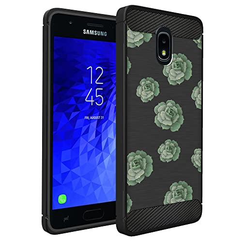 CasesOnDeck Case Compatible with [J7 (2018)/ J7 Refine/ J7 Star/ J7 Top/ J7 Aero/ J7 Crown][Grip Tactical] Hybrid Case with Rubberized Grip Exterior Inner Flexible TPU Cover (Succulents)