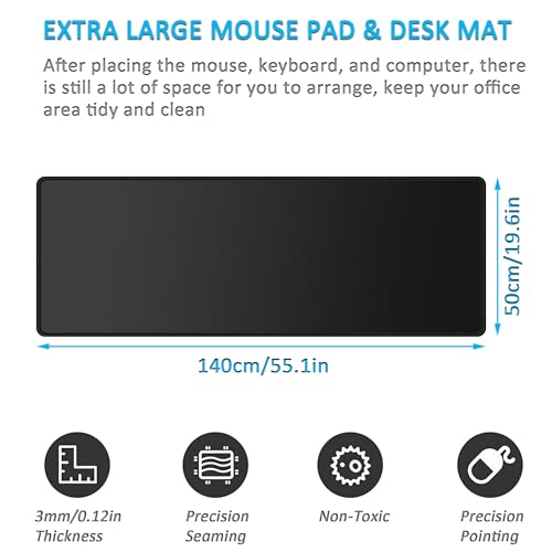 Image of LL-COEUR XXL Black Mouse Pad Gaming Keyboard Mat Laptop Office Desk Mat (1400 x 500 x 3 mm)