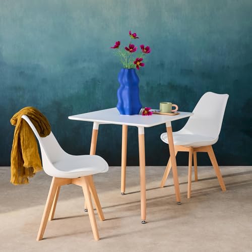 sweeek - Table à Manger carrée et 2 chaises Blanches scandinaves - Hedvig