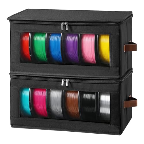 Filament Storage Box- 2 Pack 3D Printer Filament Storage Containers with Zipper and Handle Holds Up to 12 Rolls Waterproof and Dustproof 3D Printing Filaments Sealing Storage for Home Office Workshop