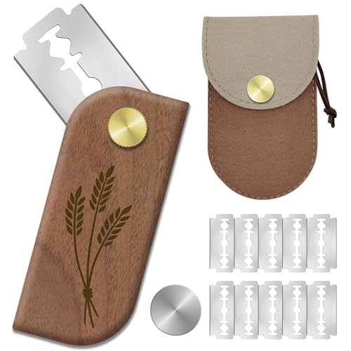 Magnetic Bread Lame Sourdough Scoring Tool Easy Scoring Knife for Bread Baking Scorer Cutter for Homemade Slashing with 10 Razor Blades - Storage Bag Included - Ergonomic Handle - Black Walnut