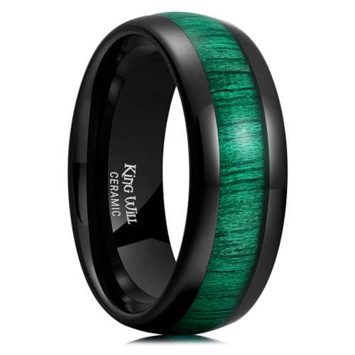 King Will Men's Ceramic Ring 8mm Black Greenmaple Size 12
