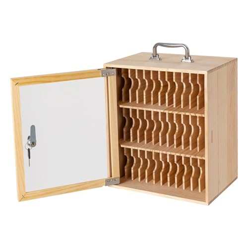 36 Slots Cell Phone Storage Cabinet Wooden+Acrylic Phones Locking Box with Keys