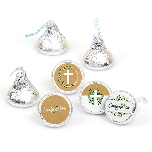 Big Dot of Happiness Confirmation Elegant Cross - Religious Party Round Candy Sticker Favors - Labels Fit Chocolate Candy (1 Sheet of 108)