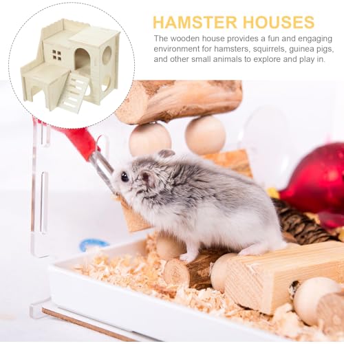 LOGOFUN Wooden Hamster Hideout Castle Multi-Chamber Habitat Wooden Hide Hut with Climbing Ladder Pet Hideout for Guinea Pig Chinchillas Hamsters Guinea Pigs Small Animal Cage Accessories