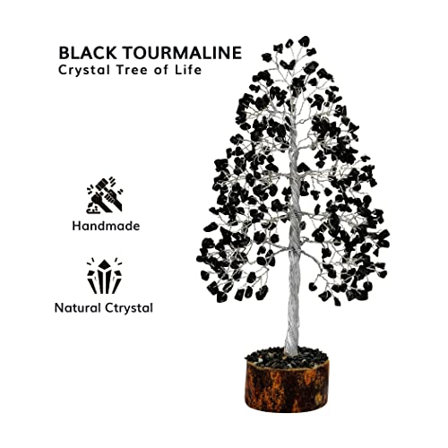 Black Tourmaline Crystals - Crystal Tree - Meditation & Spiritual Gift - Good Luck Charm - Feng Shui Decor (10 Inch)