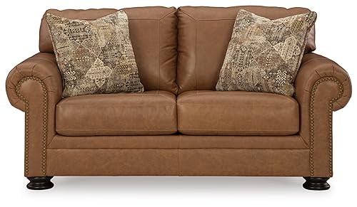 Classic Leather Match Loveseat with Nailhead Trim - Image 5