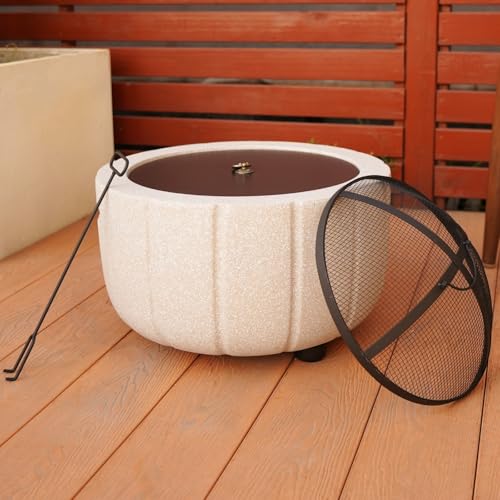 Fire Pits for Outside Wood Burning with Metal Lid & Grill,Outdoor Round Firepit with Fire Poker,Spark Screen,3-in-1 Fire Pit for BBQ,Table and Bonfire (Grey)