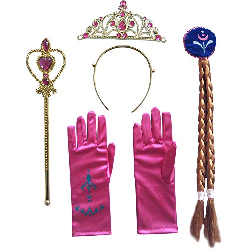 Acessórios de fantasia de princesa Anna para menina, tranças, luvas, coroa e varinha, Opt1
