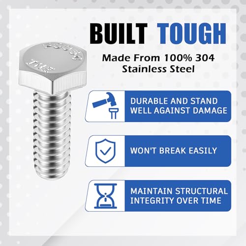 Image of Zonon 50 Pcs 1 /4-20 x 3 /4 inch Hex Head Screw Bolt 18-8 (304) Stainless Steel Hexagon Bolts, Fully Threaded, Plain Finish, External Hex Drive (Silver)