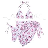Bikini sexy da donna con spalline e orologio da uomo con stampa a tre pezzi, rosa intenso, S