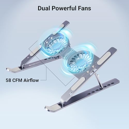 Image of Zebronics Laptop Stand with Fans, Up to 17 inch Laptop, 2X RGB Fans + Speed Controller, 58CFM Airflow, 7 Level Adjustable, Foldable, Type-C Port, Anti-Slip Silicone Pad, Anti-Rust (NS6000)
