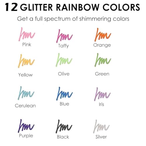 Image of Amitasha 12 Glitter Markers Pastel Color Brush Pen Set Art Marker For Painting, Greeting Cards, Glass, Mug, Scrapbook Crafts, Fabric, Fine Ideal Art