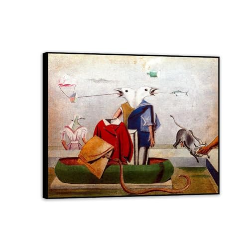 Tableau Max Ernt oiseaux poissons serpents peinture toile 70x60cm encadré