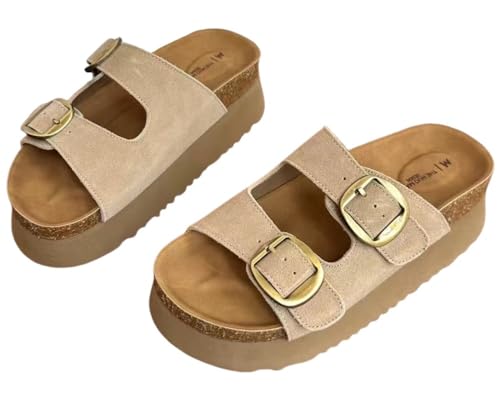 Women's Solid Color Thick Sole Comfort Slides Double Buckle Adjustable Casual Soft Beach Flat Sandals