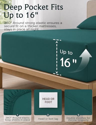 Image of LuxClub 4 PC Queen Sheet Set, Breathable Luxury Bed Sheets, Deep Pockets 18 inch Wrinkle Free Cooling Sheets Machine Washable Hotel Bedding Silky Soft - Emerald Queen